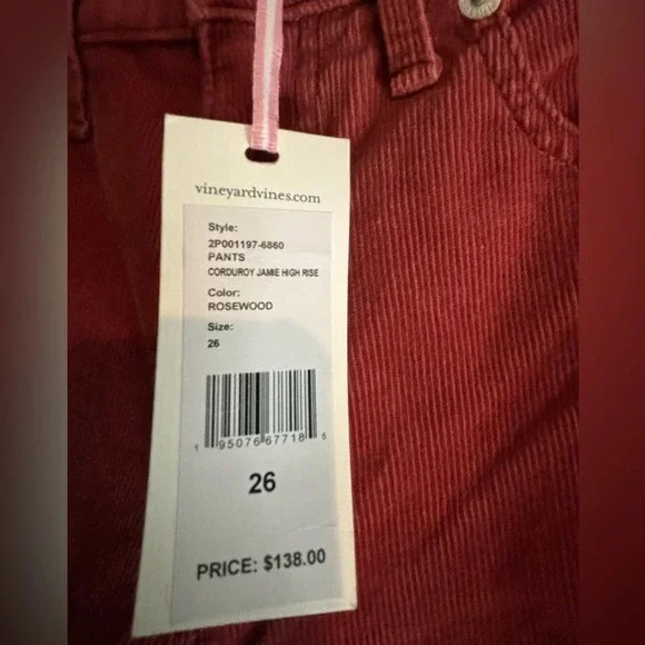 NWT Vineyard Vines Rosewood Cords size 26 High waist skinny 5 pocket‎ - Picture 3 of 5